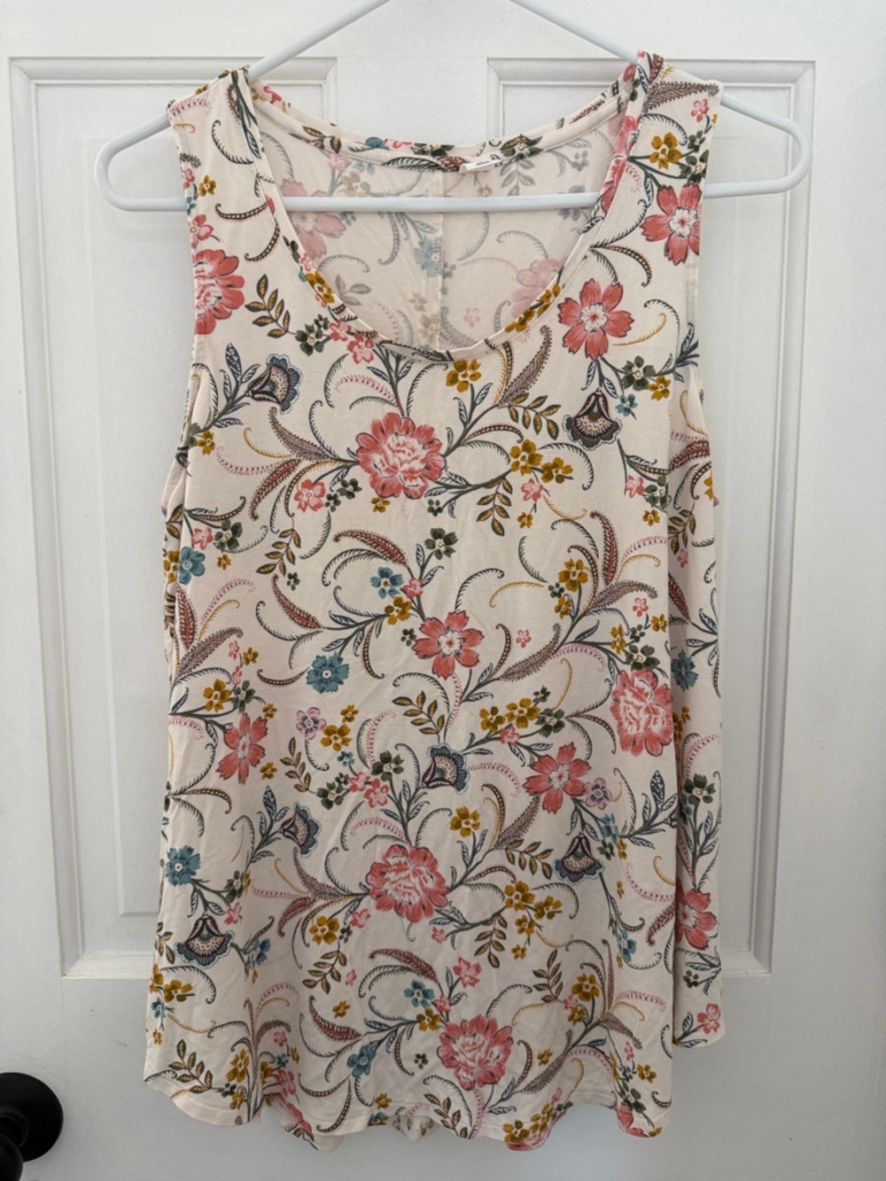Old Navy Cream Floral Tank Top with Pink & Teal Accents